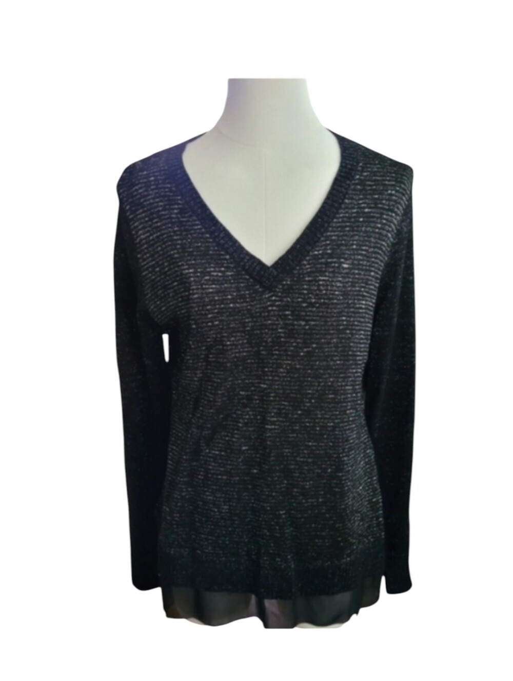 Soft Surroundings Shimmery Black Sweater With Gold Metallic Thread Size Medium